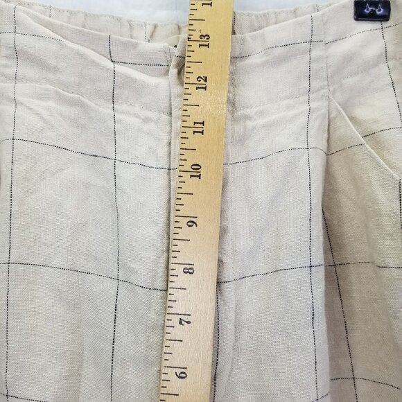 Madewell Pants Women's Sz 6 Windowpane Plaid Linen Pleated Wide-Leg Crop Beige - Picture 15 of 16